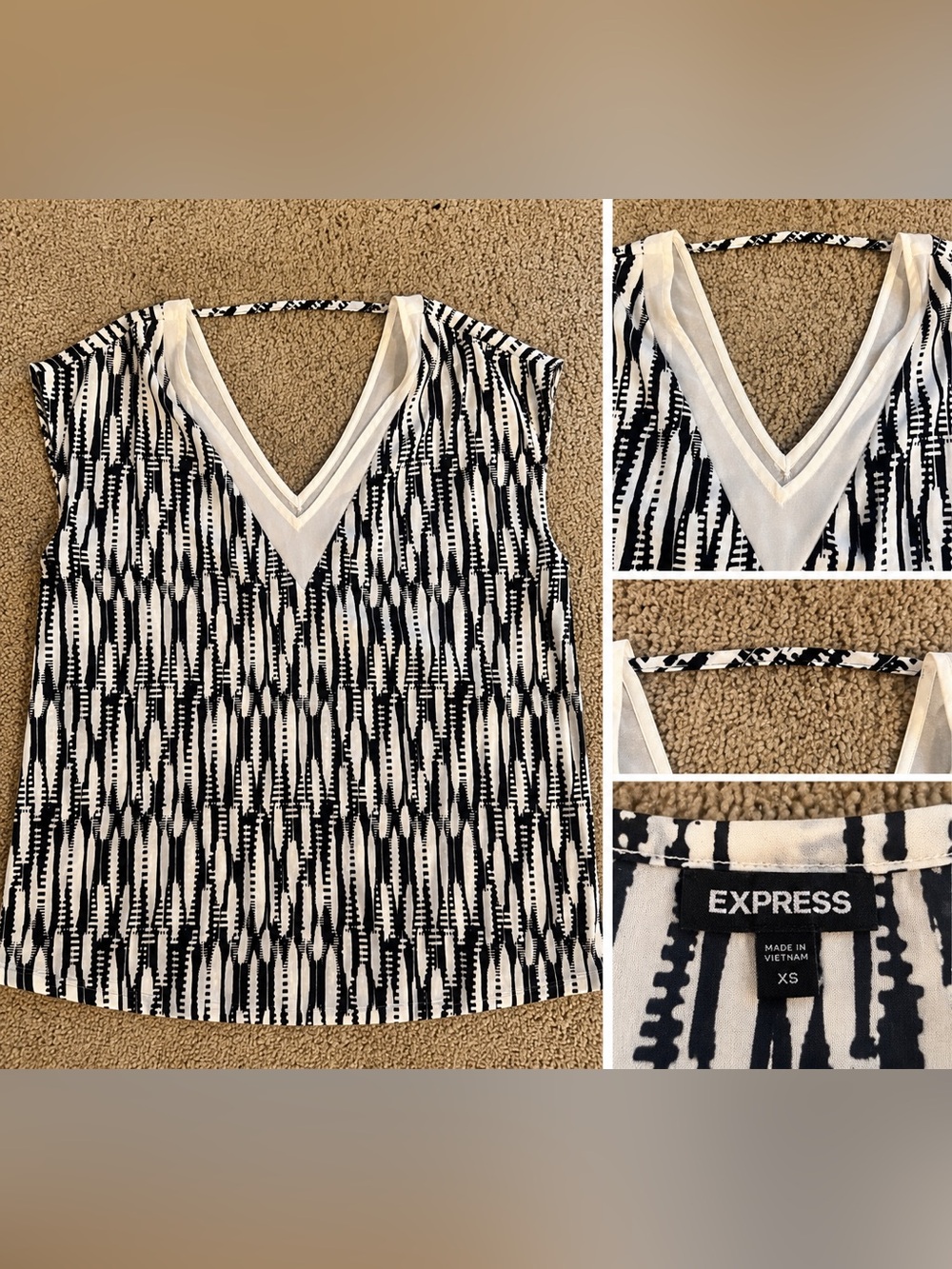 Express Black & White V-Neck Patterned Camisole